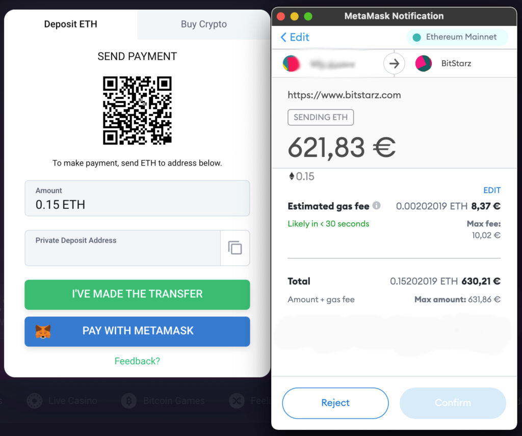 BitStarz MetaMask deposit